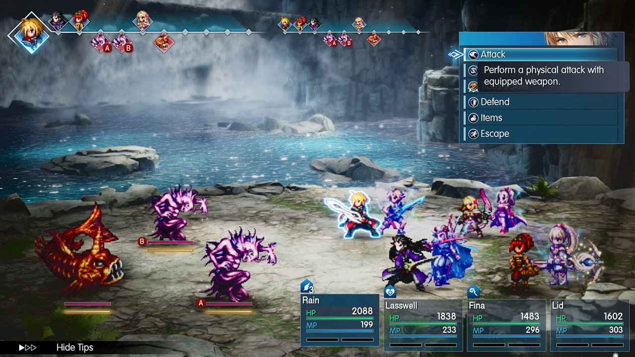 The battle command menu and turn-order timeline
